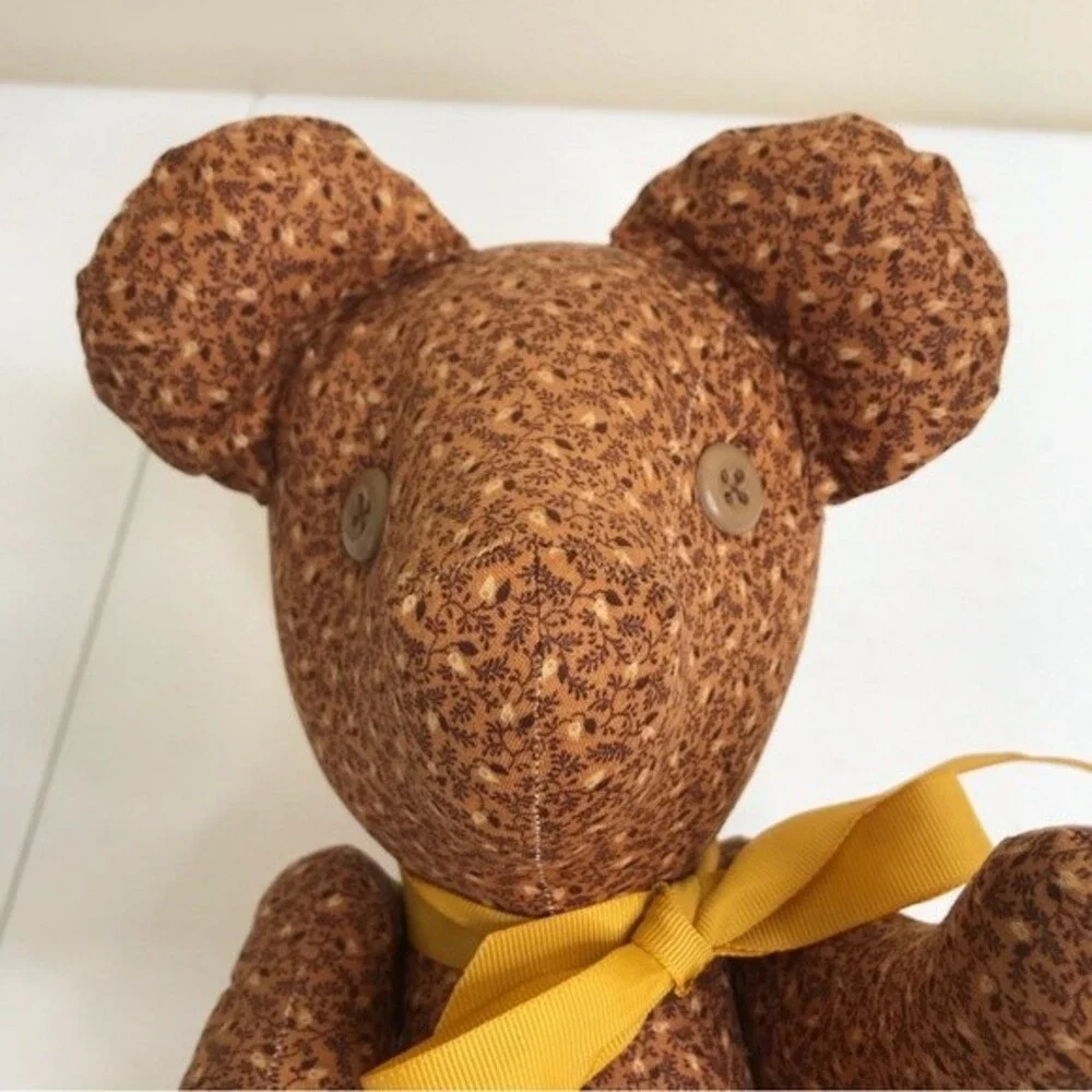 Vintage Handmade Brown Calico Fabric Button Jointed Teddy Bear Button Eyes 15